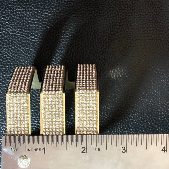 Gold Rhinestone Statement Cuff Bracelet Big Chunky 3 Row Wide Hexagon 7+" - Picture 8 of 10